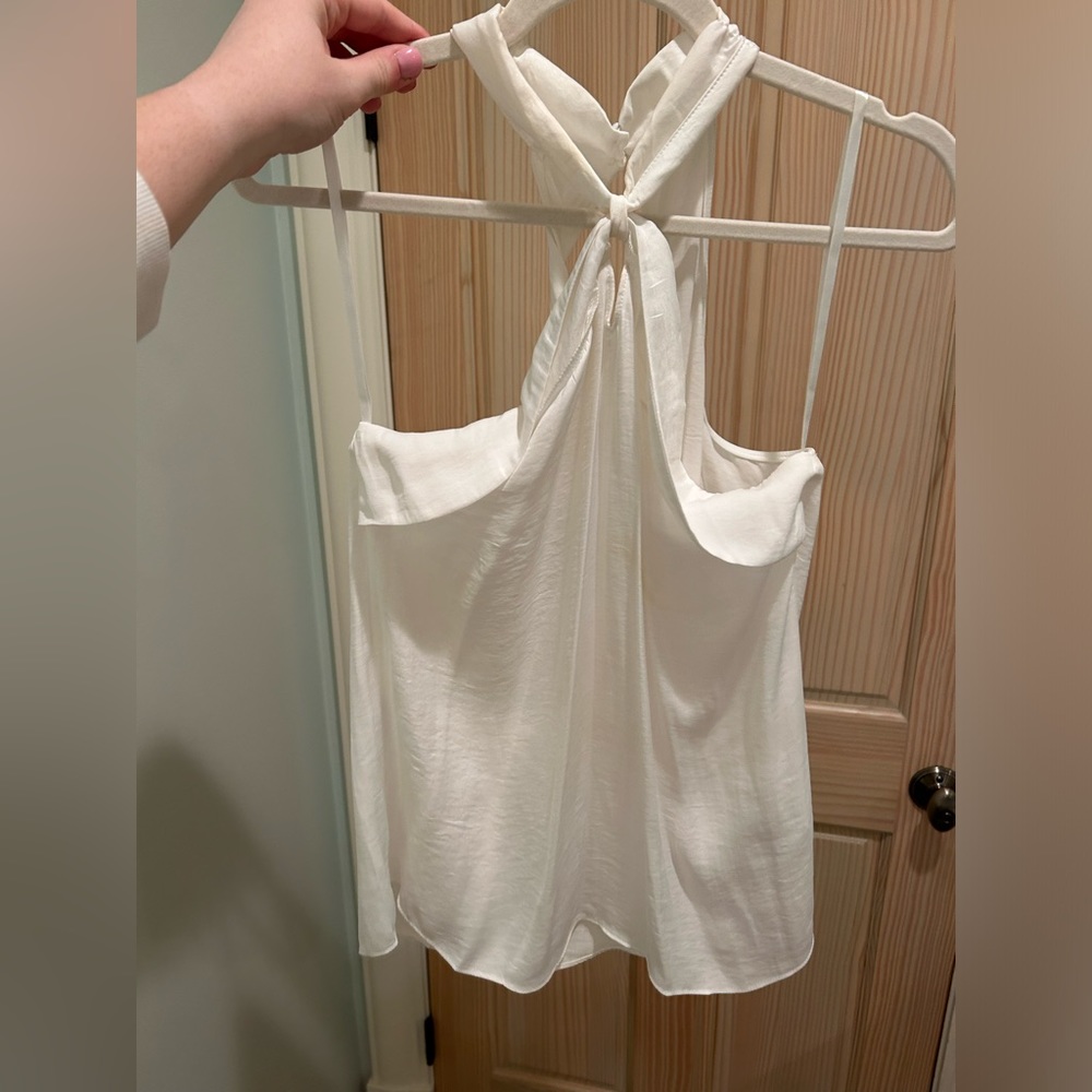 naked zebra white cross neck top